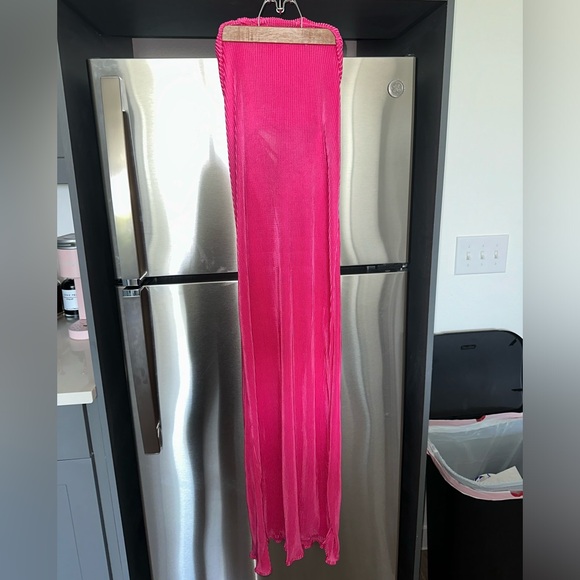 NWT Pink Ribbed/Pleated Shiny Strapless Maxi Dress with Tie Back - Picture 5 of 8